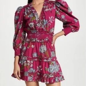 LOVE THE LABEL Wanda Floral Print Puff Sleeve Ruffle Dress Women's Size Small